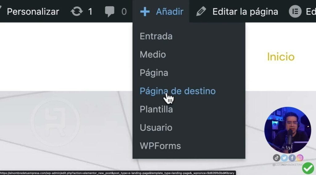 Crear página de destino para tarjeta digital