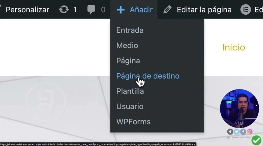 Crear página de destino para tarjeta digital