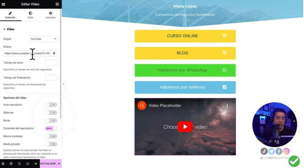 Agregar video a tarjeta de presentación digital