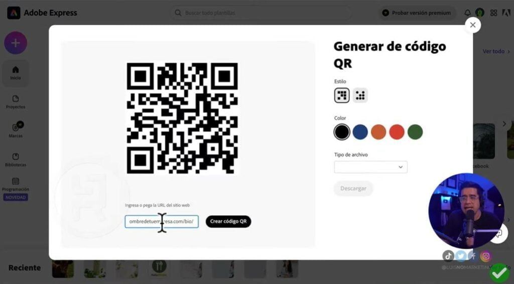 Crear código QR en Adobe Express
