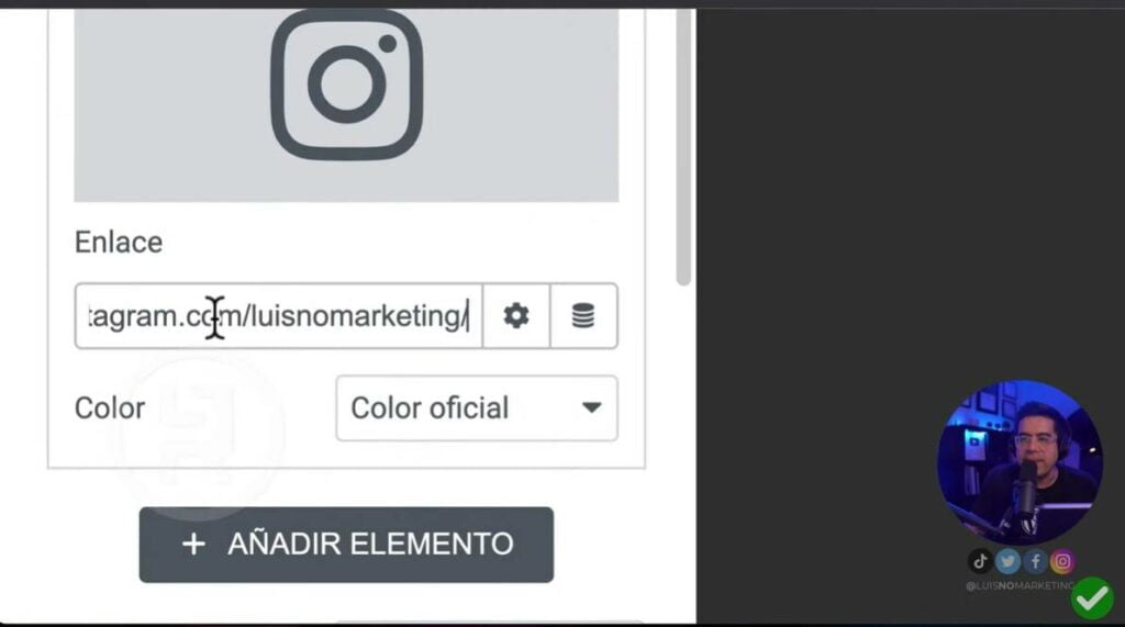 Botones sociales en tarjeta digital