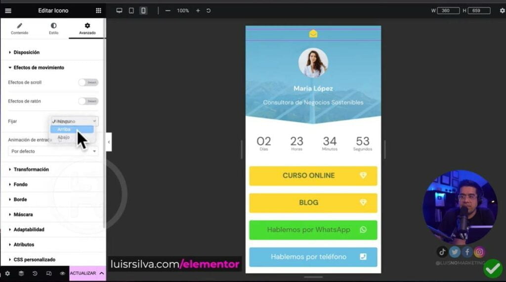 Fijar icono en Elementor