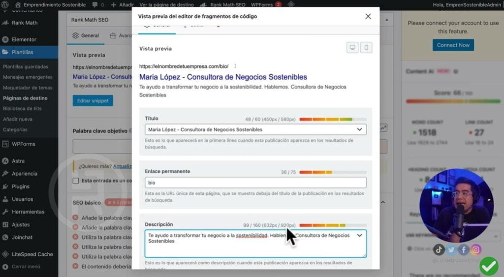 Editar snippet de tarjeta digital