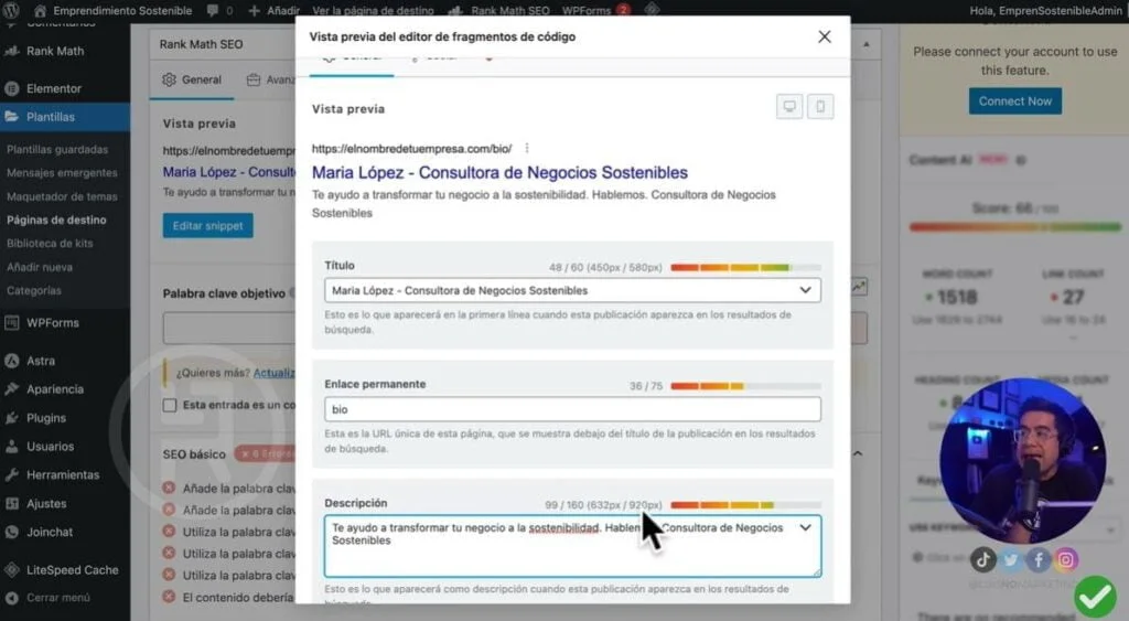 Editar snippet de tarjeta digital