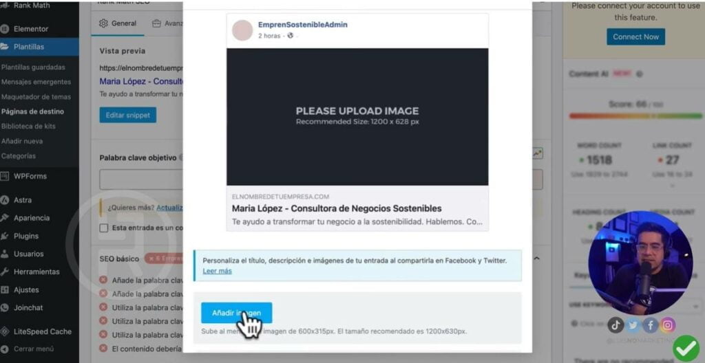 Subir imagen apartado social de tarjeta digital