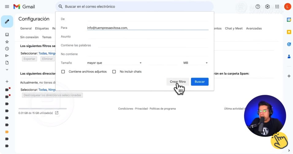 Crear filtros para el correo corporativo