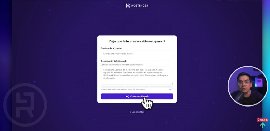 Crear web con Inteligencia artificial de Hostinger