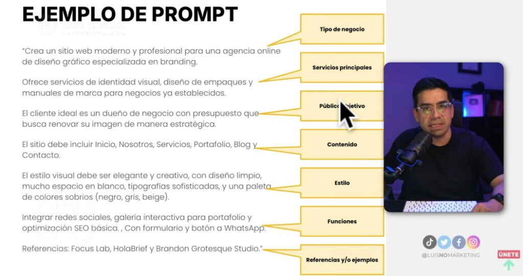Prompt para crear página web con la IA de Hostinger