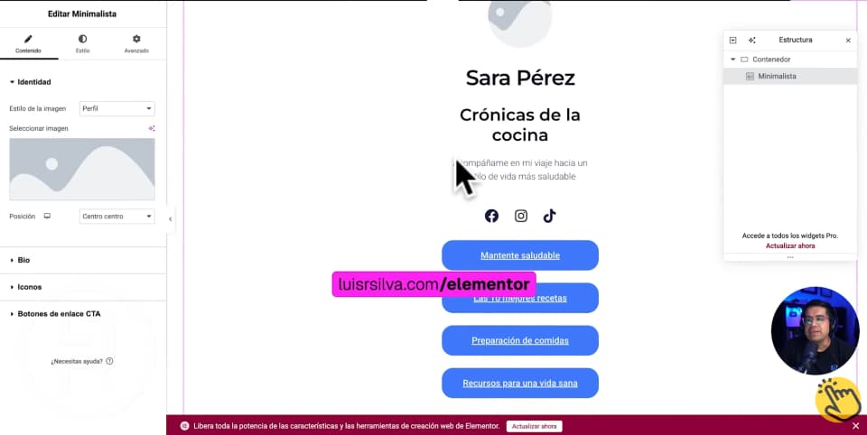 Plantilla link en bio de Elementor