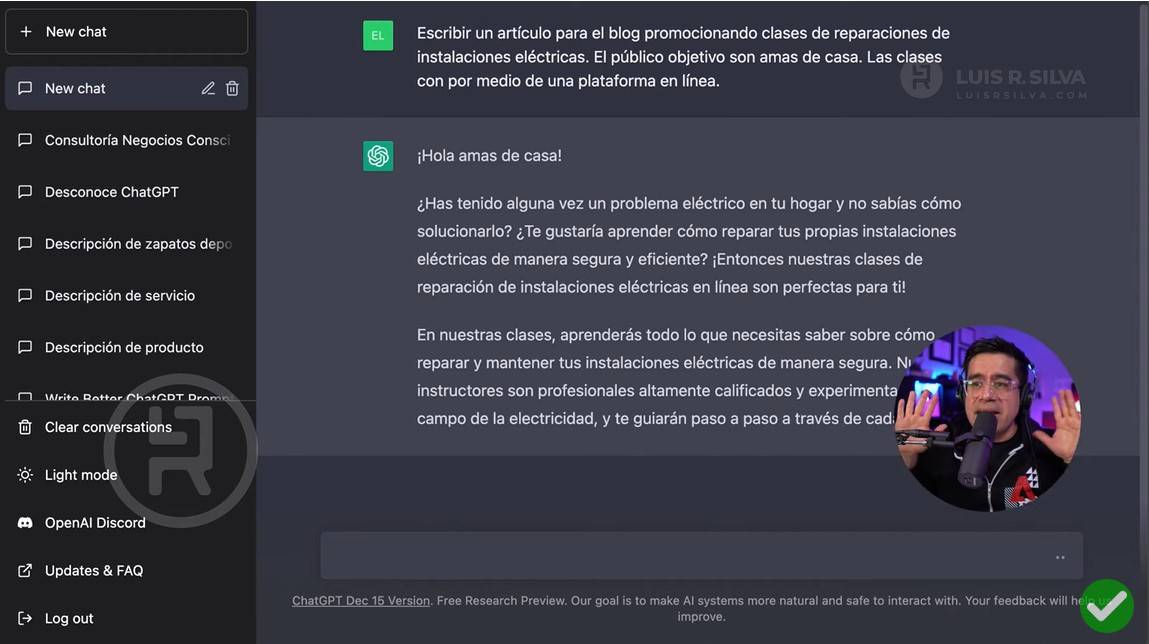 Crear contenido gratis para página web con ChatGPT