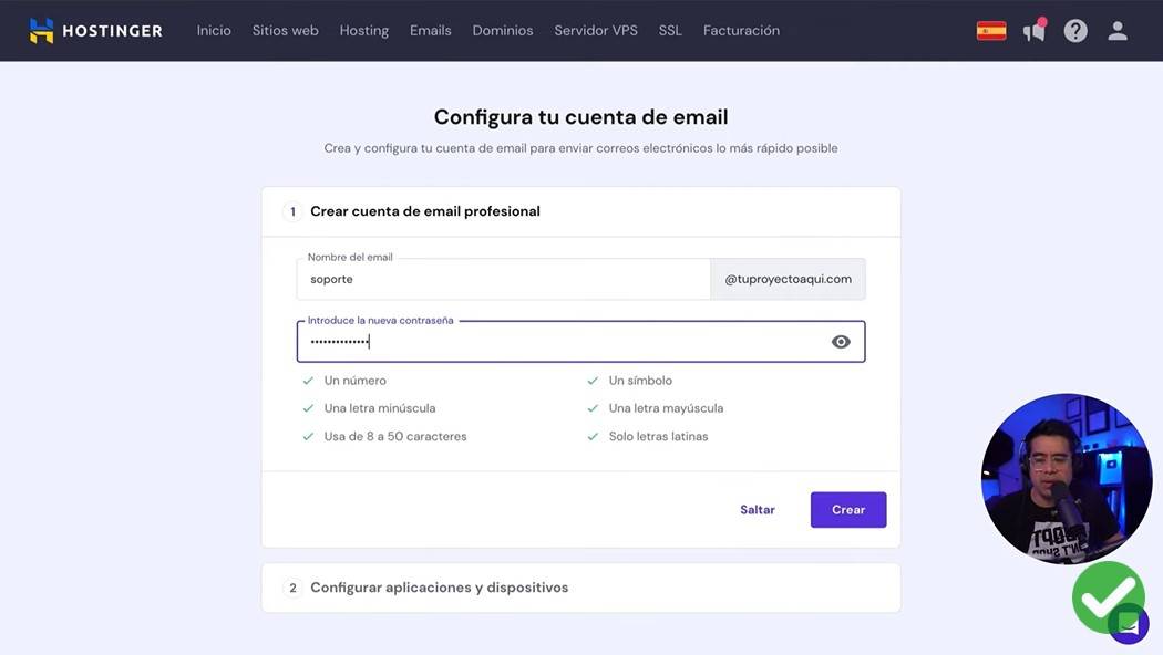 Crear cuentas de correo en Hostinger