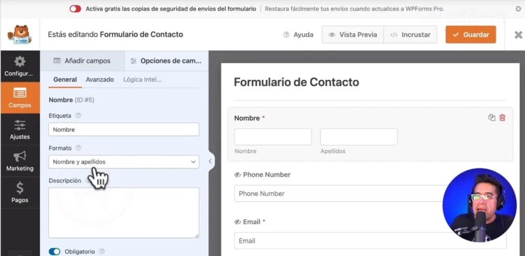 Crear web profesional editar formulario de contacto