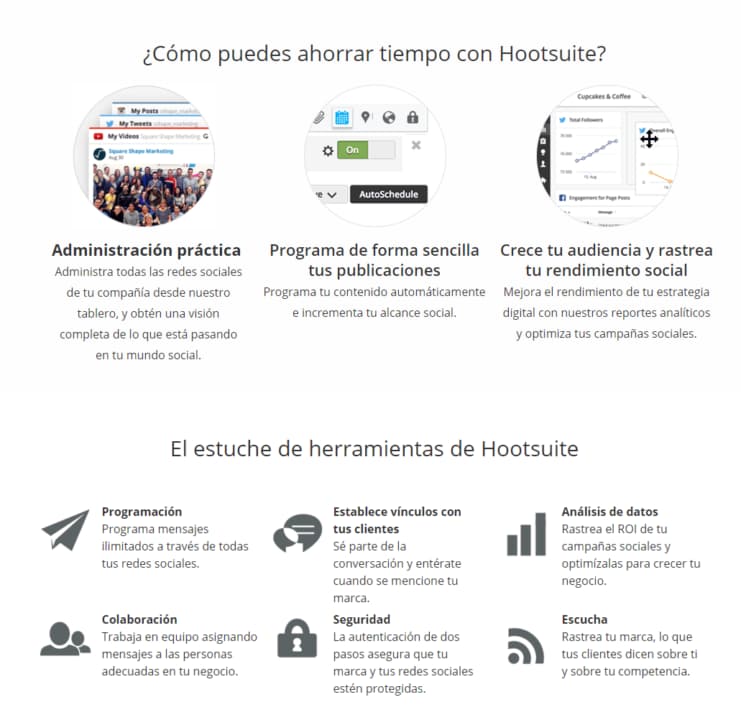 Crear página web de inicio ejemplo Hootsuite