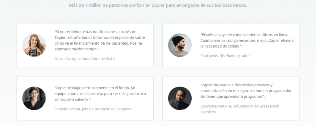 Crear página web de inicio ejemplo Zapier