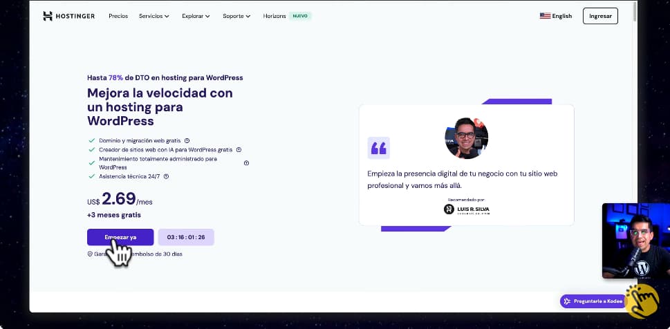 Contratar hosting para hacer una página web rápido