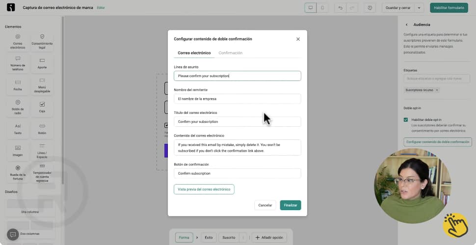 Configurar contenido de doble confirmación en formulario de Omnisend