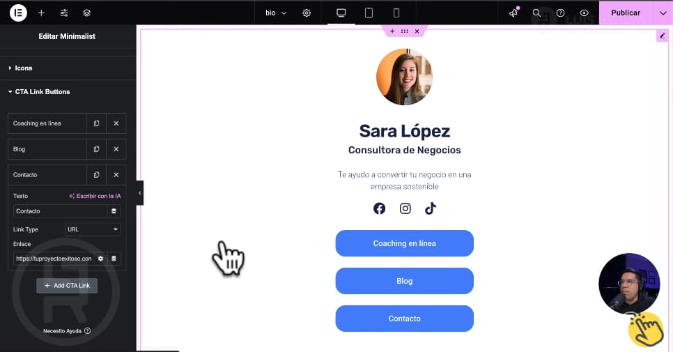 Crear página de link en bio en WordPress