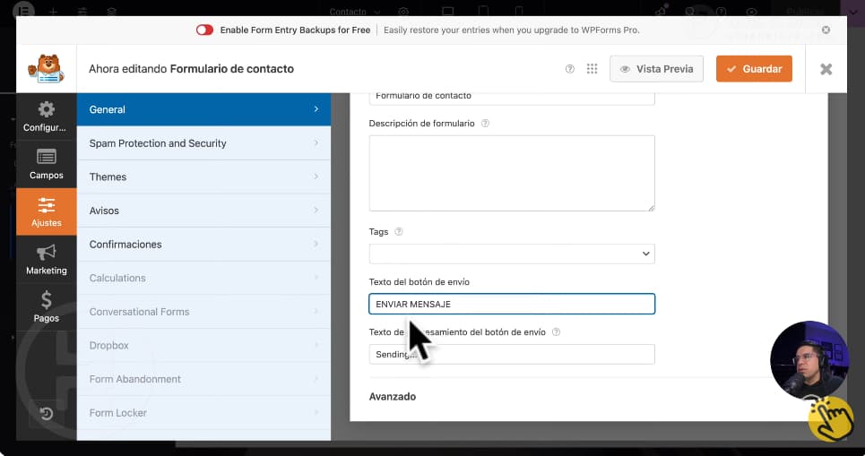 Configurar formulario de contacto con WPForms