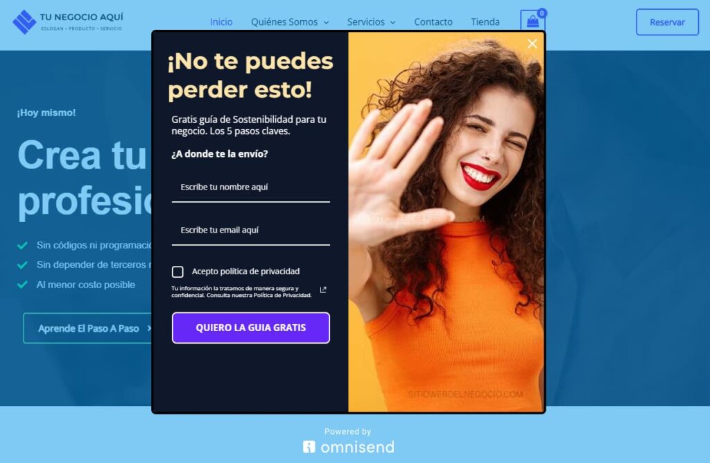 Una ventana emergente de salida