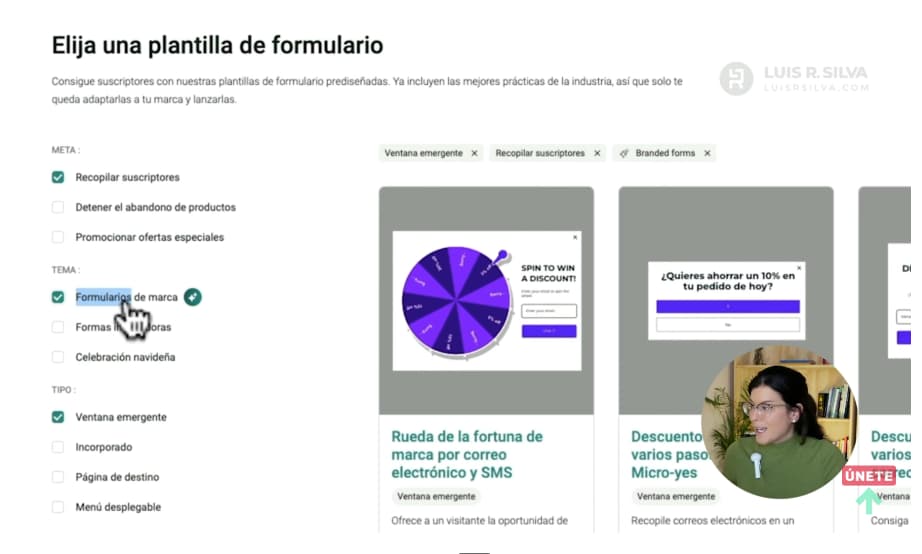 Filtrar plantillas de formularios en Omnisend