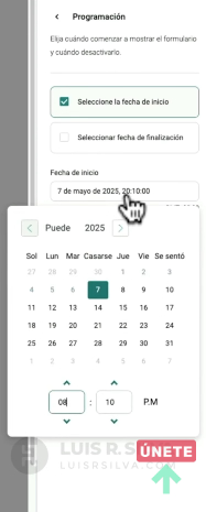 Programar cuándo aparecerá la ventana emergente