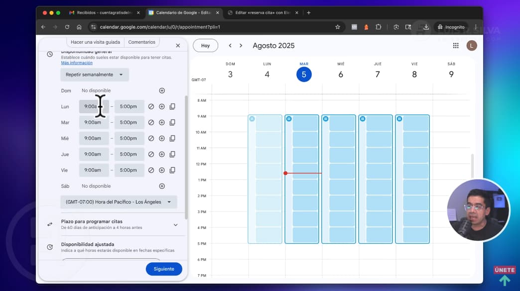 Crear reserva de citas con Google Calendar