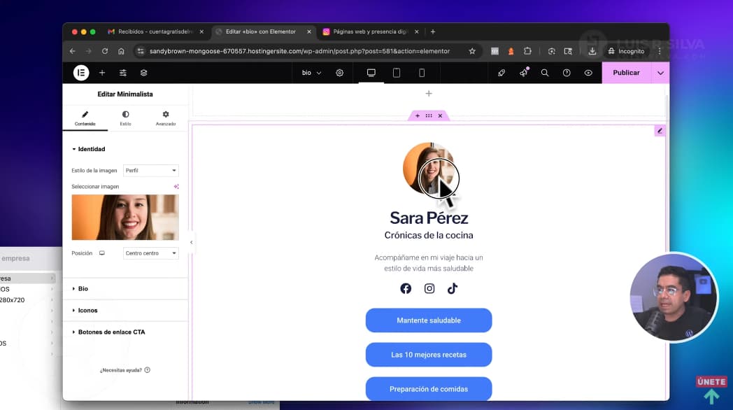 Crear página de link en bio en WordPress