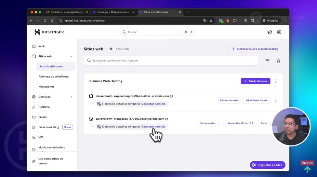 Conectar dominio en Hostinger