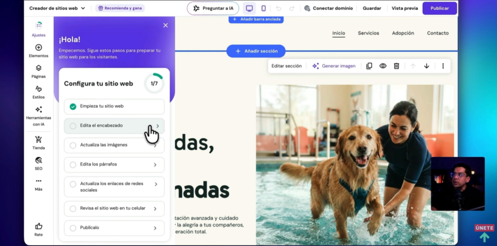 Editor visual de Hostinger