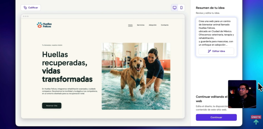 Resultado de web creada con IA de Hostinger