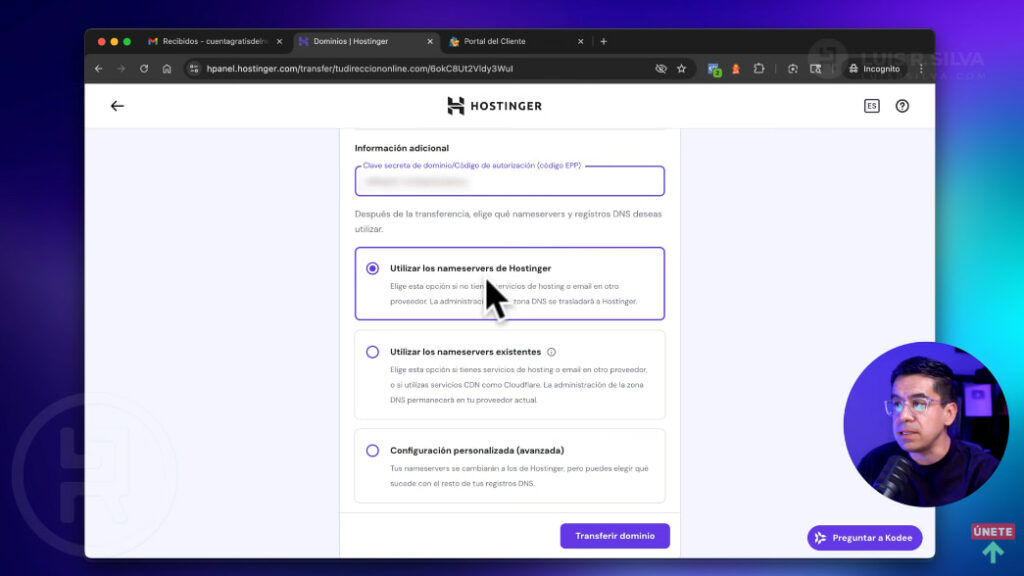 Transferencia de dominio a Hostinger