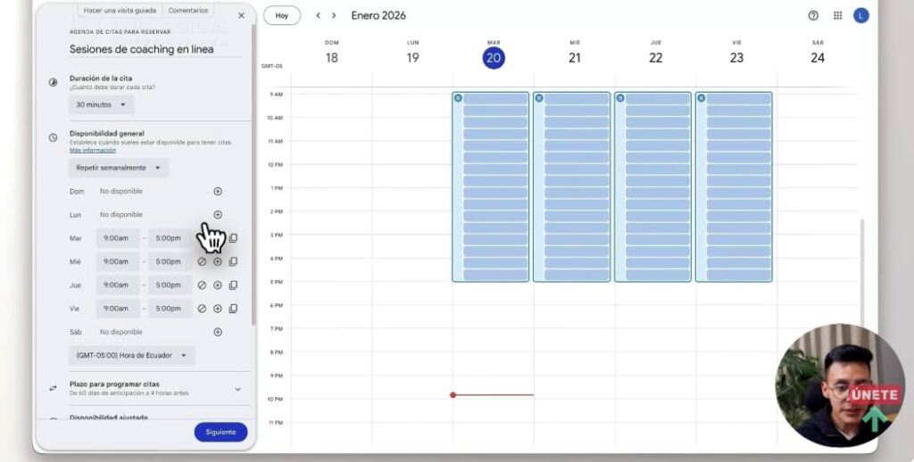 Crear reserva de citas con Google Calendar