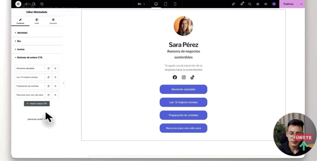 Crear página de link en bio en WordPress