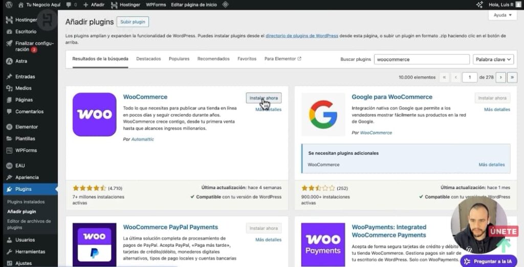 Instalar plugin WooCommerce