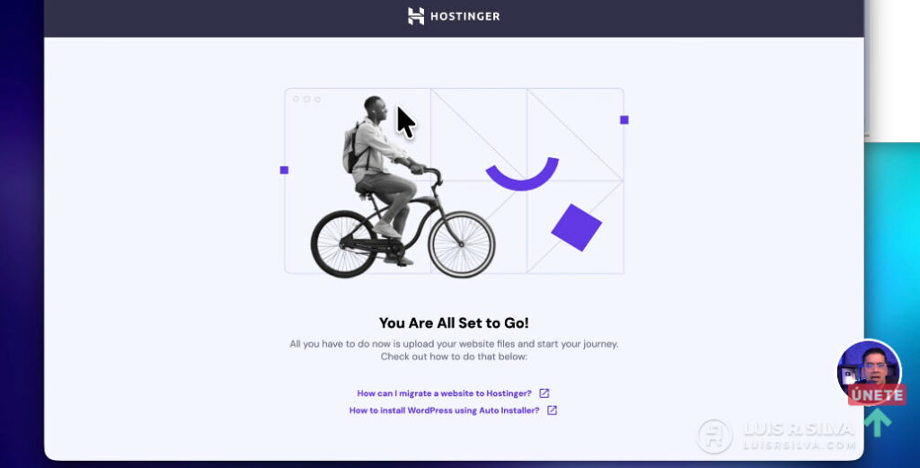 Página predeterminada de Hostinger al elegir crear una web con códigos