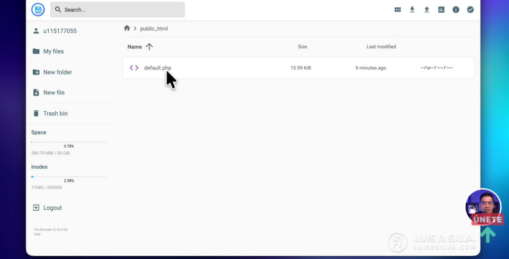 Archivo de la página web temporal