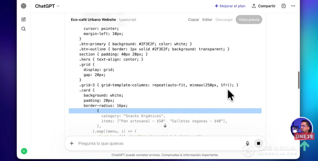 Código en HTML para crear web