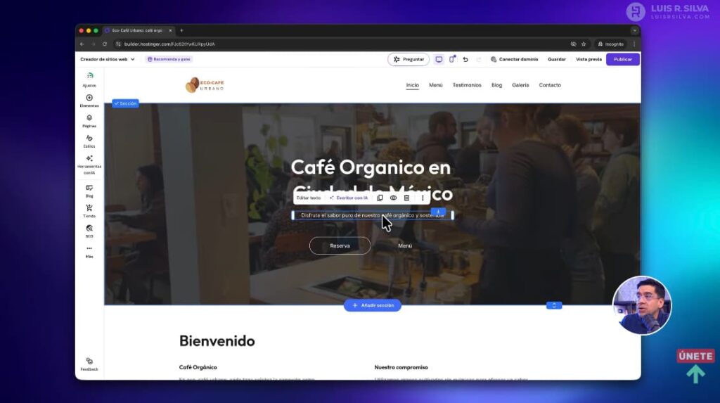Personalizar el sitio creado con IA usando el editor visual