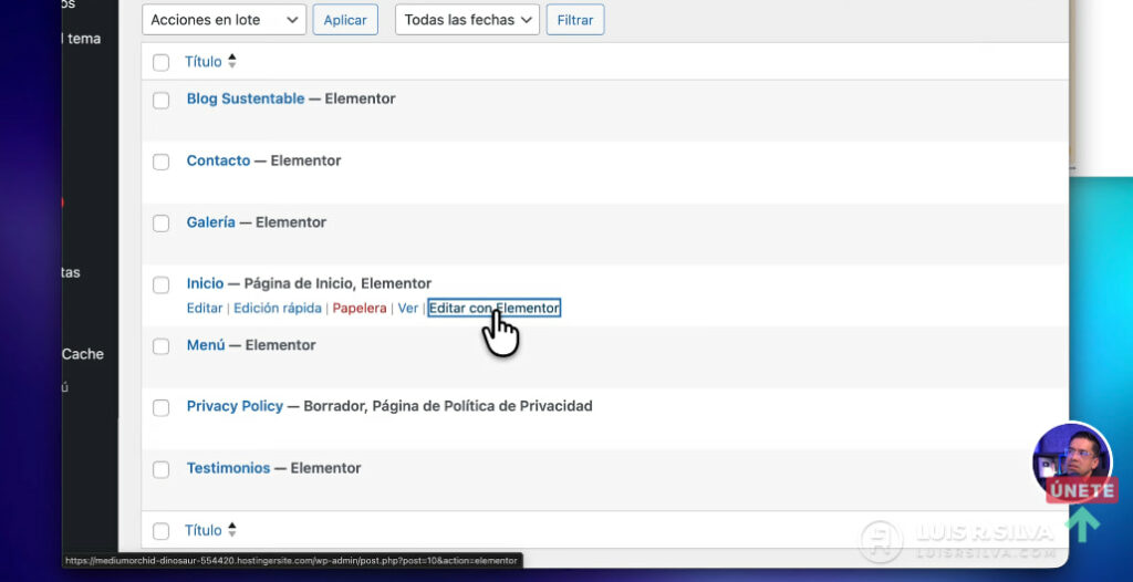 Editar la página web con Elementor