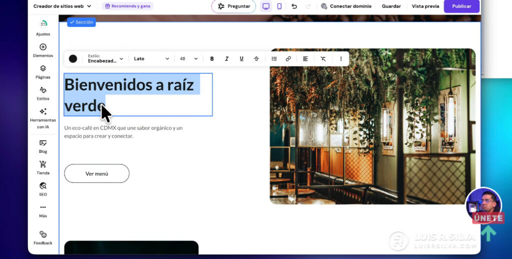 Edita directamente en el editor visual