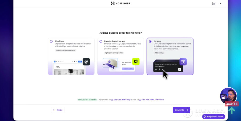 Crear una página web con Horizons Hostinger