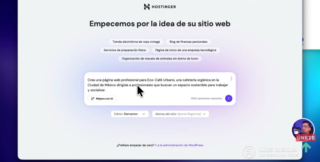 Pega tu prompt y elige Elementor