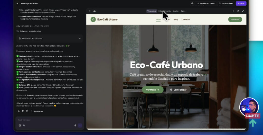 Editar la web generada por Horizons