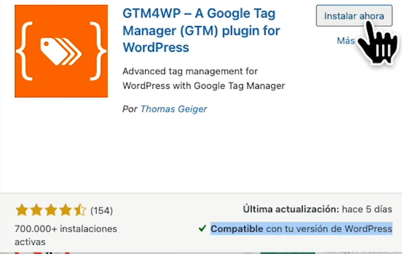 Instalar plugin GTM4WP 