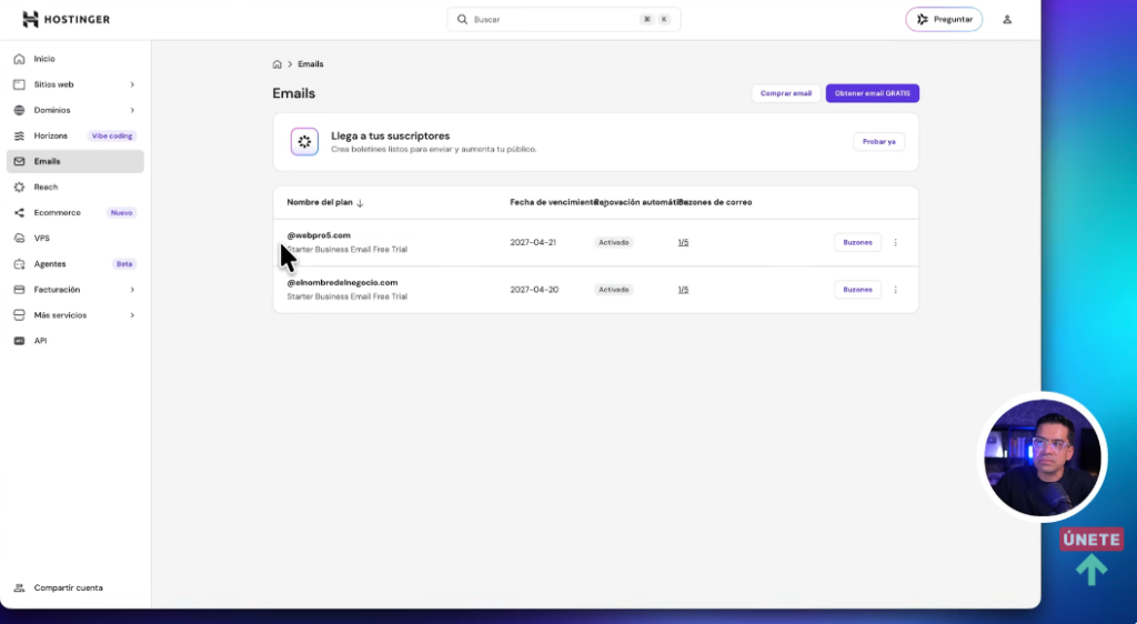 Crear cuentas de correo con el nuevo dominio