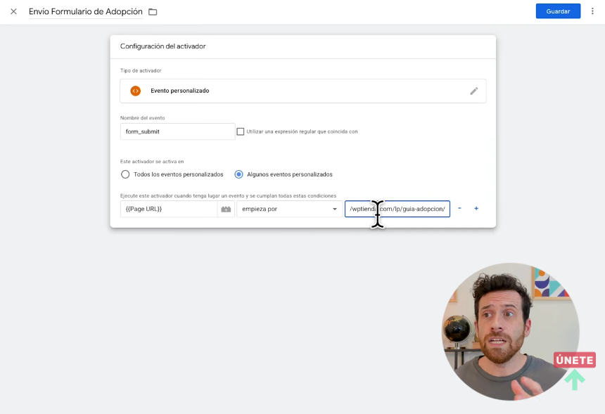 Configurar activador en evento personalizado de GA4