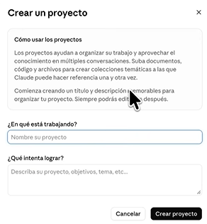 Función de proyectos en Claude
