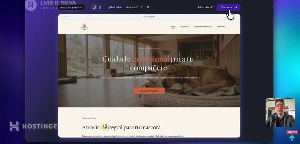 Web generada con el creador de IA de Hostinger