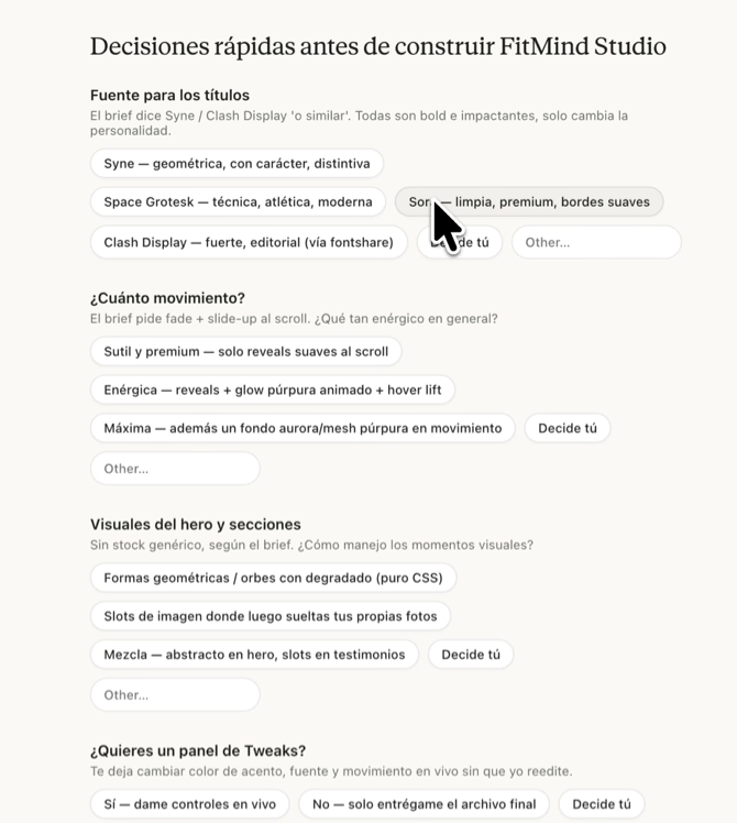 Decisiones rápidas antes de construir la página web con Claude Design